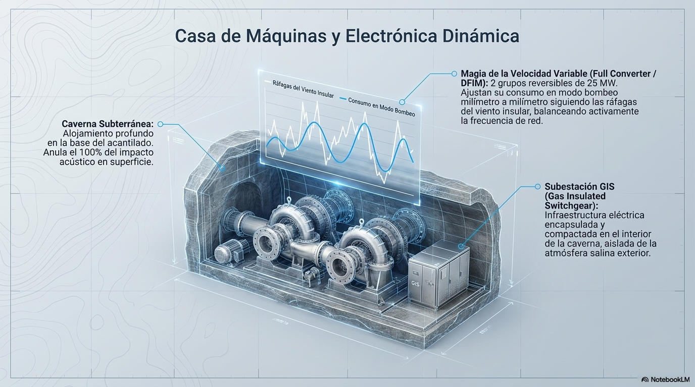 Casa de máquinas con grupos reversibles y electrónica de potencia